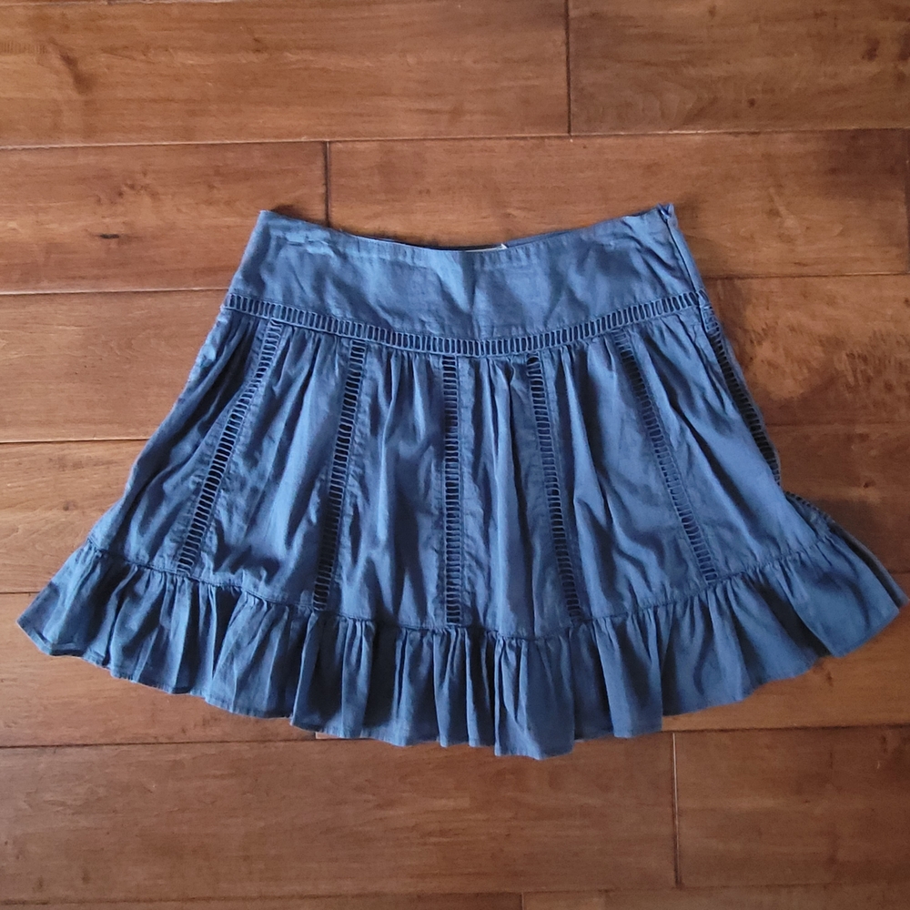 Olive & Oak Slate Blue Ruffle-Trim Circle Skirt Size S Pockets Lined